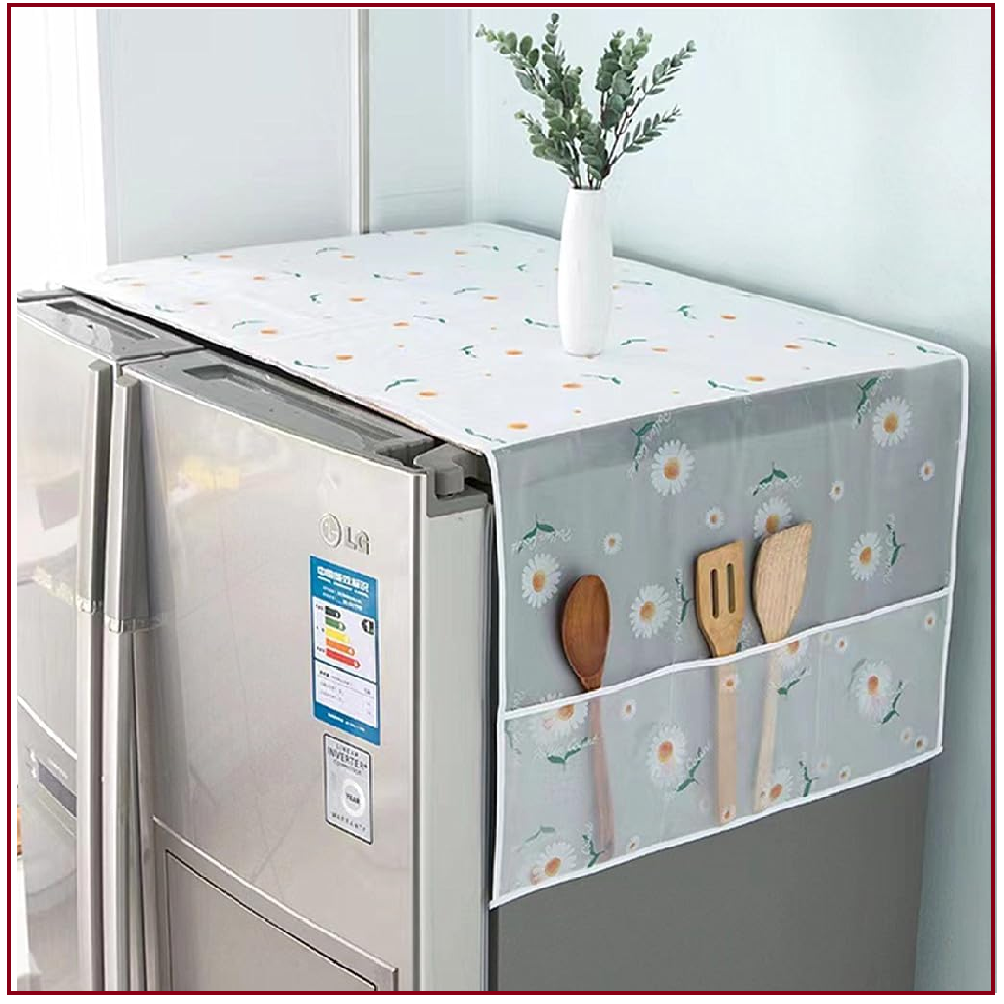Fridge, Washing Machine Dustproof Cover, Refrigerator Washer Dryer Top Cover with Kitchenware Organizer Pockets
